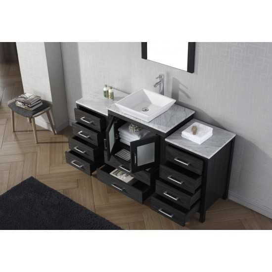 Dior 60" Single Bath Vanity in Zebra Gray with White Marble Top and Square Sink with Brushed Nickel Faucet and Matching Mirro