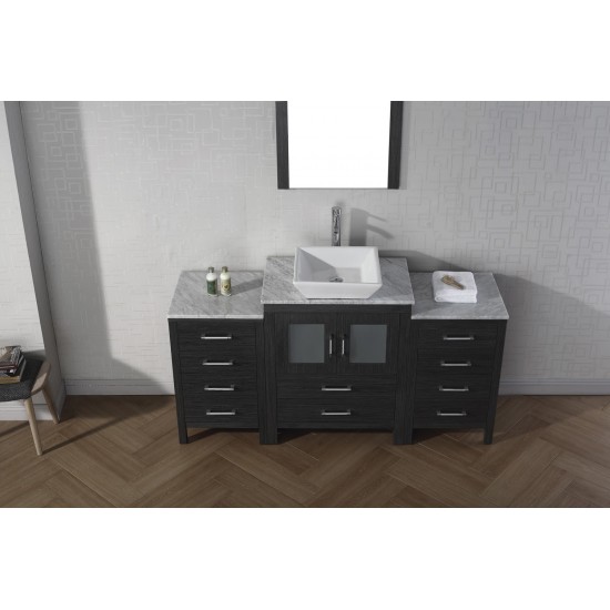 Dior 60" Single Bath Vanity in Zebra Gray with White Marble Top and Square Sink with Brushed Nickel Faucet and Matching Mirro