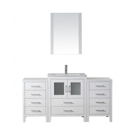 Dior 64" Single Bath Vanity in White and Square Sink and Matching Mirror