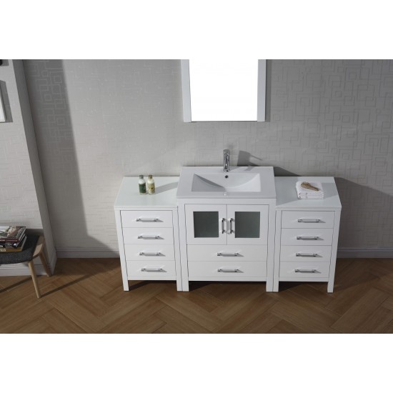 Dior 64" Single Bath Vanity in White and Square Sink and Matching Mirror