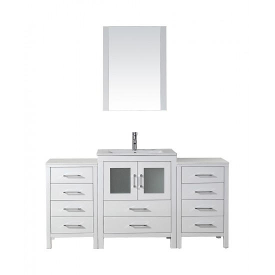 Dior 64" Single Bath Vanity in White and Square Sink with Brushed Nickel Faucet and Matching Mirror