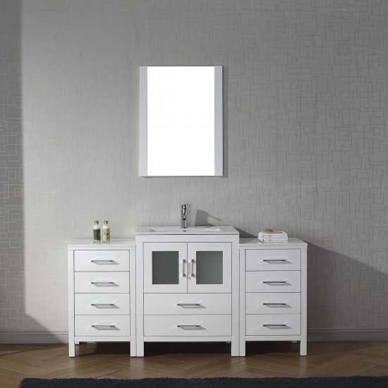 Dior 64" Single Bath Vanity in White and Square Sink with Brushed Nickel Faucet and Matching Mirror