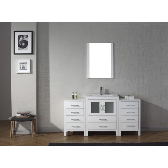 Dior 64" Single Bath Vanity in White and Square Sink with Brushed Nickel Faucet and Matching Mirror