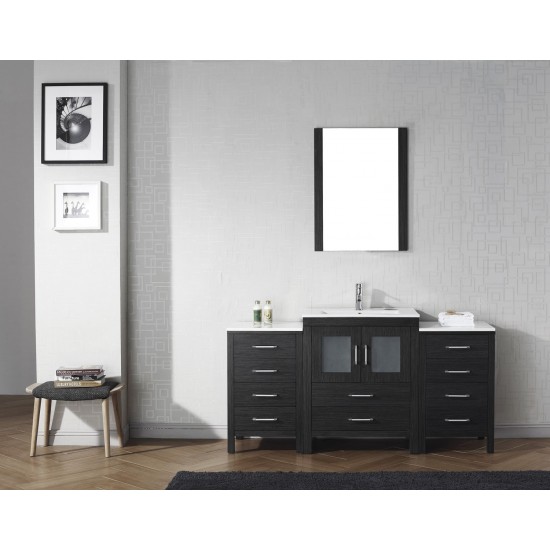 Dior 64" Single Bath Vanity in Zebra Gray and Square Sink with Brushed Nickel Faucet and Matching Mirror