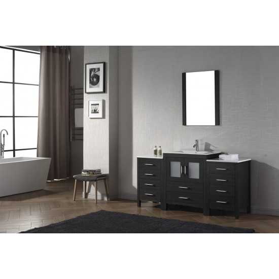 Dior 64" Single Bath Vanity in Zebra Gray and Square Sink with Brushed Nickel Faucet and Matching Mirror