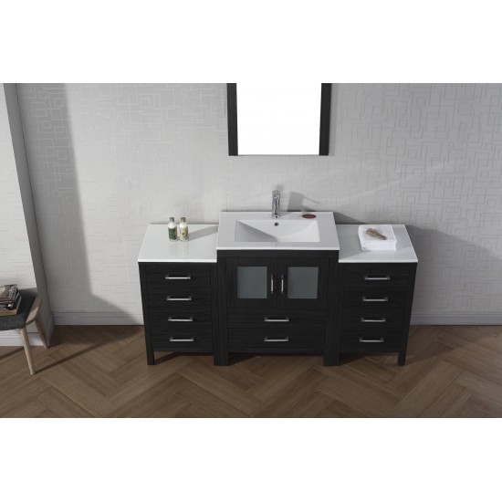 Dior 64" Single Bath Vanity in Zebra Gray and Square Sink with Brushed Nickel Faucet and Matching Mirror