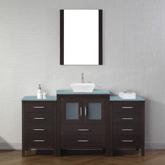 Dior 64" Single Bath Vanity in Espresso with Green Glass Top and Square Sink with Brushed Nickel Faucet and Matching Mirror