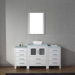 Dior 64" Single Bath Vanity in White with Green Glass Top and Square Sink and Matching Mirror