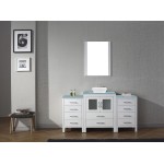 Dior 64" Single Bath Vanity in White with Green Glass Top and Square Sink and Matching Mirror