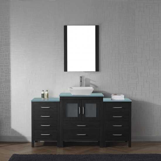 Dior 64" Single Bath Vanity in Zebra Gray with Green Glass Top and Square Sink and Matching Mirror