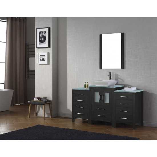 Dior 64" Single Bath Vanity in Zebra Gray with Green Glass Top and Square Sink with Brushed Nickel Faucet and Matching Mirror