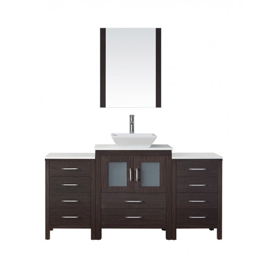 Dior 64" Single Bath Vanity in Espresso with White Engineered Stone Top and Square Sink and Matching Mirror