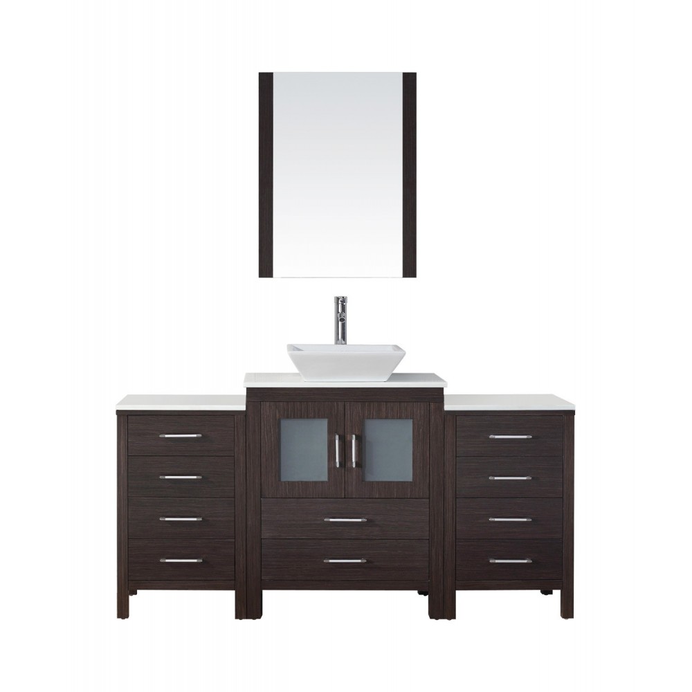 Dior 64" Single Bath Vanity in Espresso with White Engineered Stone Top and Square Sink and Matching Mirror