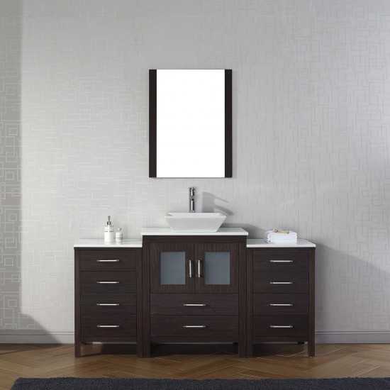 Dior 64" Single Bath Vanity in Espresso with White Engineered Stone Top and Square Sink and Matching Mirror