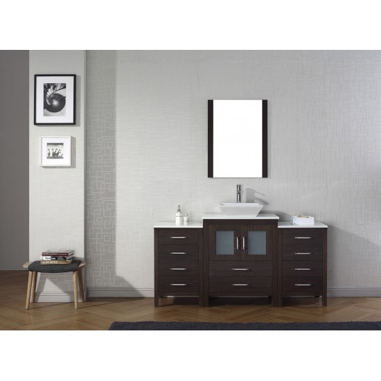 Dior 64" Single Bath Vanity in Espresso with White Engineered Stone Top and Square Sink and Matching Mirror