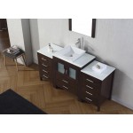 Dior 64" Single Bath Vanity in Espresso with White Engineered Stone Top and Square Sink and Matching Mirror