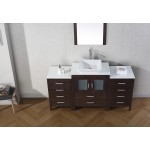 Dior 64" Single Bath Vanity in Espresso with White Engineered Stone Top and Square Sink and Matching Mirror