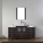 Dior 64" Single Bath Vanity in Espresso with White Engineered Stone Top and Square Sink with Brushed Nickel Faucet and Mirror