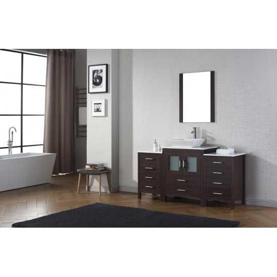 Dior 64" Single Bath Vanity in Espresso with White Engineered Stone Top and Square Sink with Brushed Nickel Faucet and Mirror