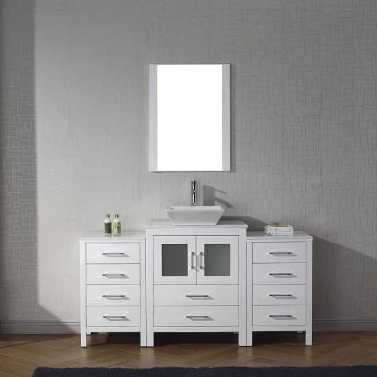 Dior 64" Single Bath Vanity in White with White Engineered Stone Top and Square Sink and Matching Mirror