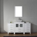 Dior 64" Single Bath Vanity in White with White Engineered Stone Top and Square Sink with Brushed Nickel Faucet and Mirror