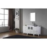 Dior 64" Single Bath Vanity in White with White Engineered Stone Top and Square Sink with Brushed Nickel Faucet and Mirror