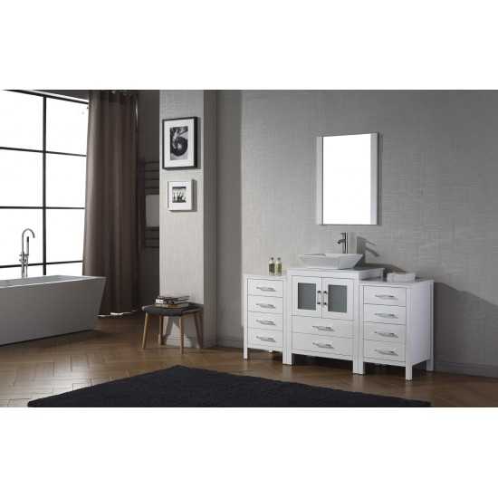 Dior 64" Single Bath Vanity in White with White Engineered Stone Top and Square Sink with Brushed Nickel Faucet and Mirror