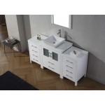 Dior 64" Single Bath Vanity in White with White Engineered Stone Top and Square Sink with Brushed Nickel Faucet and Mirror