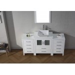 Dior 64" Single Bath Vanity in White with White Engineered Stone Top and Square Sink with Brushed Nickel Faucet and Mirror