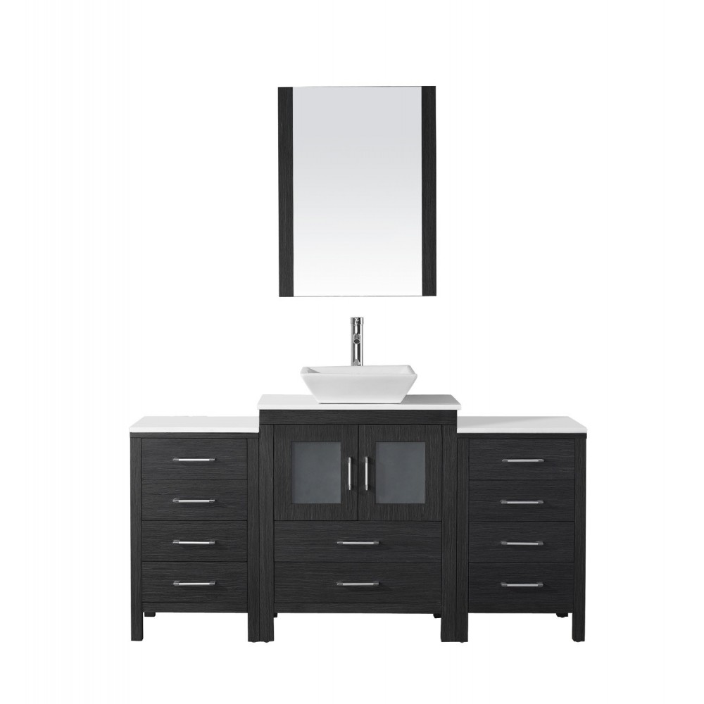 Dior 64" Single Bath Vanity in Zebra Gray with White Engineered Stone Top and Square Sink and Matching Mirror