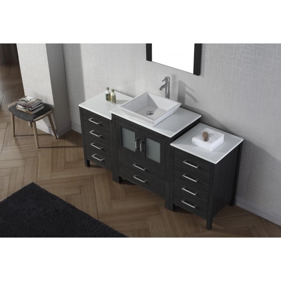 Dior 64" Single Bath Vanity in Zebra Gray with White Engineered Stone Top and Square Sink and Matching Mirror