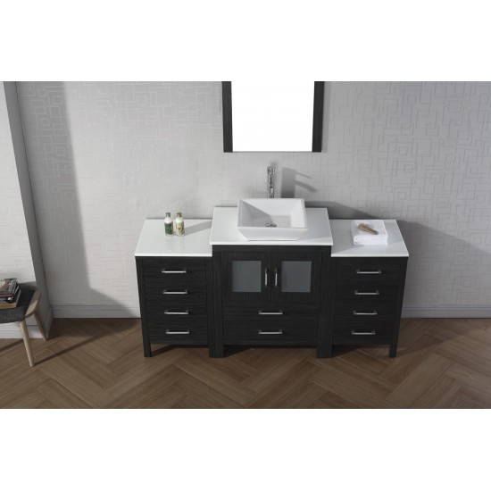 Dior 64" Single Bath Vanity in Zebra Gray with White Engineered Stone Top and Square Sink and Matching Mirror