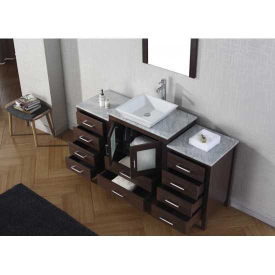 Dior 64" Single Bath Vanity in Espresso with White Marble Top and Square Sink and Matching Mirror