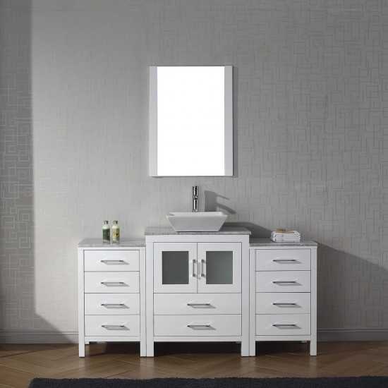 Dior 64" Single Bath Vanity in White with White Marble Top and Square Sink and Matching Mirror