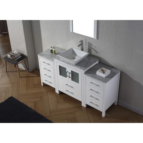 Dior 64" Single Bath Vanity in White with White Marble Top and Square Sink and Matching Mirror