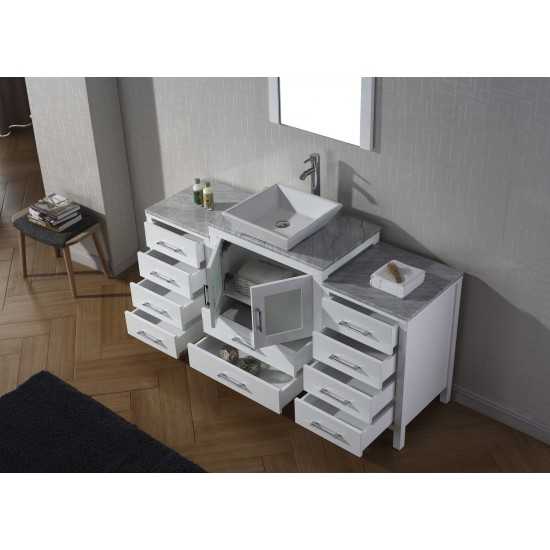 Dior 64" Single Bath Vanity in White with White Marble Top and Square Sink and Matching Mirror