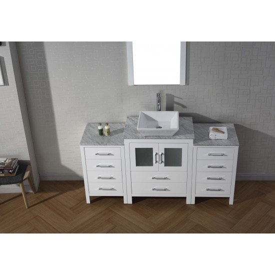 Dior 64" Single Bath Vanity in White with White Marble Top and Square Sink and Matching Mirror