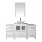 Dior 64" Single Bath Vanity in White with White Marble Top and Square Sink with Brushed Nickel Faucet and Matching Mirror