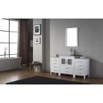 Dior 64" Single Bath Vanity in White with White Marble Top and Square Sink with Brushed Nickel Faucet and Matching Mirror