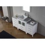Dior 64" Single Bath Vanity in White with White Marble Top and Square Sink with Brushed Nickel Faucet and Matching Mirror