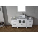 Dior 64" Single Bath Vanity in White with White Marble Top and Square Sink with Brushed Nickel Faucet and Matching Mirror