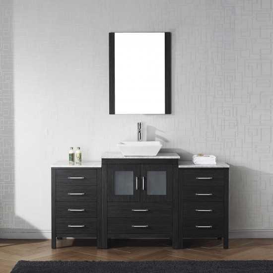 Dior 64" Single Bath Vanity in Zebra Gray with White Marble Top and Square Sink and Matching Mirror