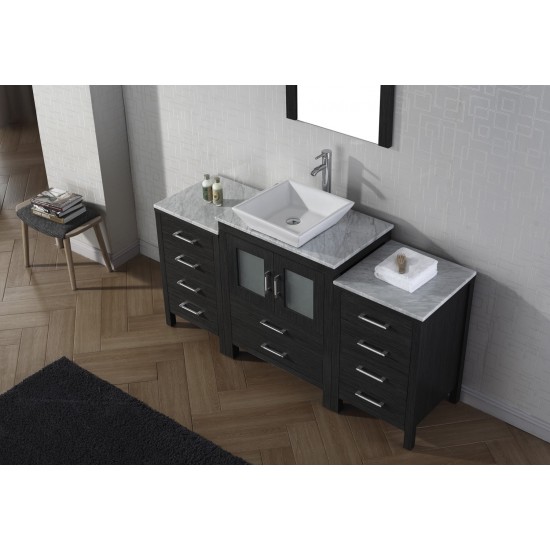 Dior 64" Single Bath Vanity in Zebra Gray with White Marble Top and Square Sink with Brushed Nickel Faucet and Matching Mirro