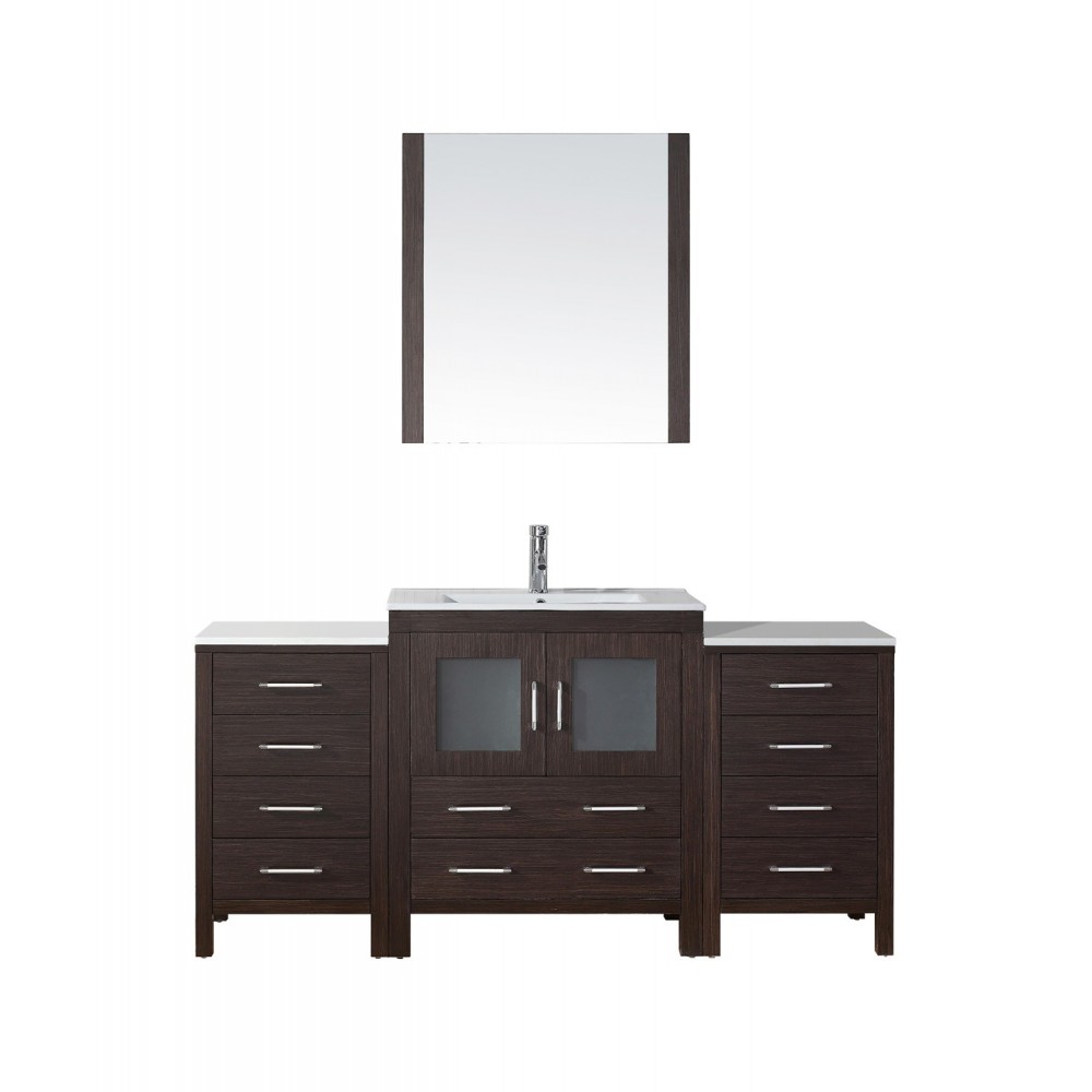 Dior 66" Single Bath Vanity in Espresso and Square Sink with Brushed Nickel Faucet and Matching Mirror