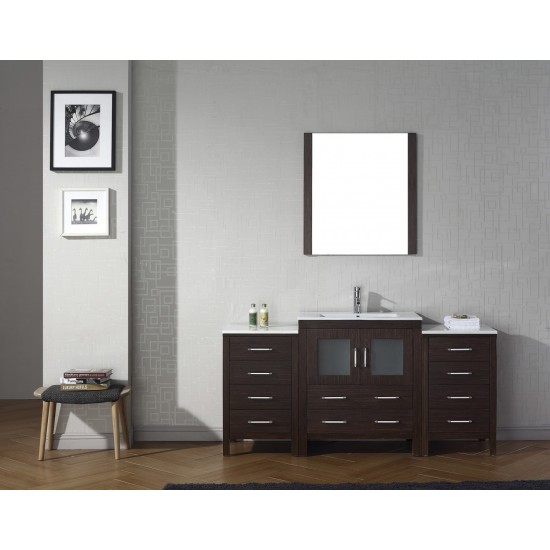 Dior 66" Single Bath Vanity in Espresso and Square Sink with Brushed Nickel Faucet and Matching Mirror