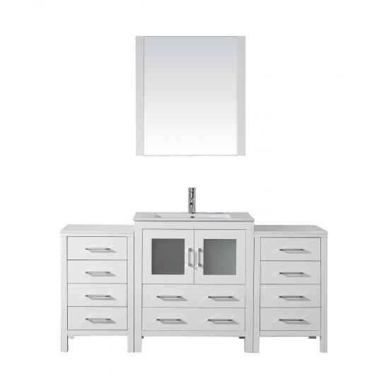 Dior 66" Single Bath Vanity in White and Square Sink and Matching Mirror