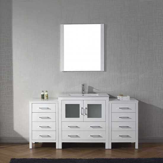 Dior 66" Single Bath Vanity in White and Square Sink and Matching Mirror