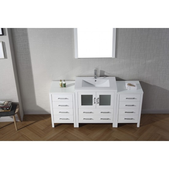 Dior 66" Single Bath Vanity in White and Square Sink and Matching Mirror