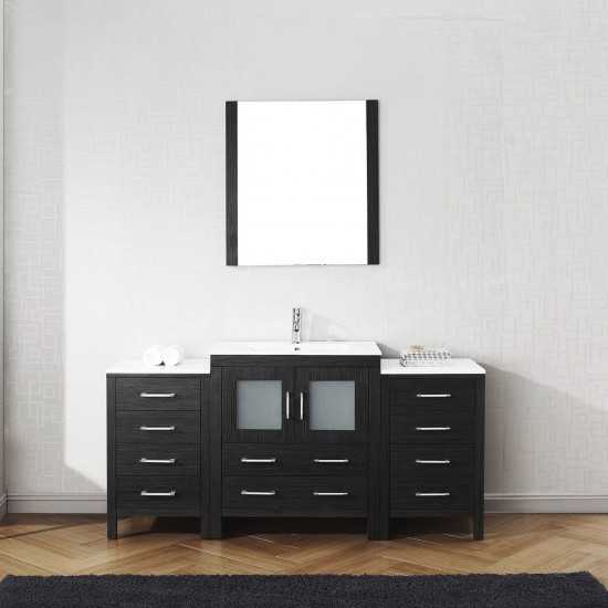 Dior 66" Single Bath Vanity in Zebra Gray and Square Sink and Matching Mirror