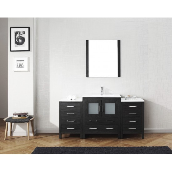 Dior 66" Single Bath Vanity in Zebra Gray and Square Sink and Matching Mirror